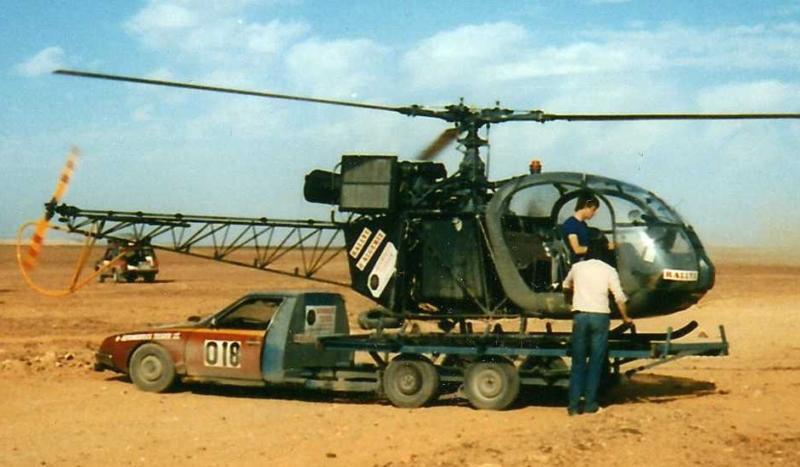 Tissier converted Citroen CX carrying a film crew helicopter at the Paris-Dakar Rally